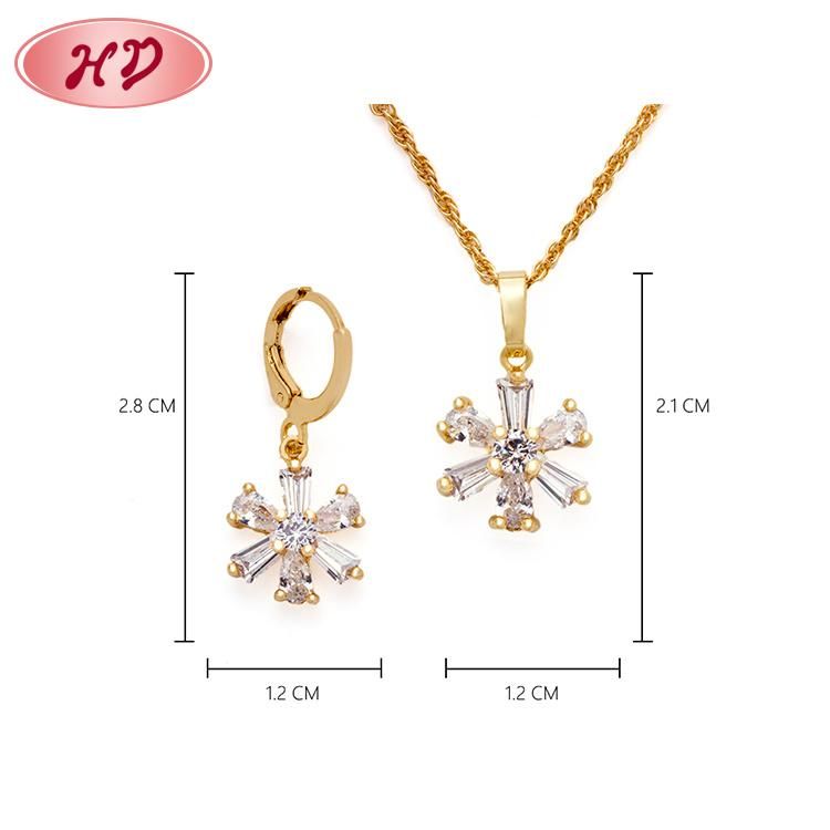 Popular 18K Gold Plated Cubic Zirconia Earring Necklace Jewelry Set for Women