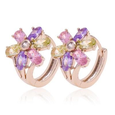 Exquisite Flower Shape Ladies Earrings Zircon Inlaid Earrings