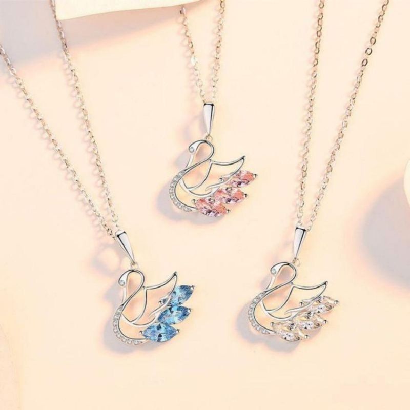 China Wholesale 2022 New Fashion 5A Zircon 925 Sterling Silver Swan Design Pendant Necklace for Women Girl Gift