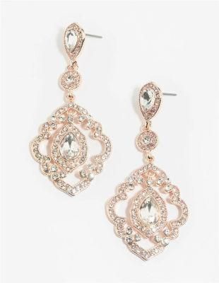 Wholesale Hot Sale Factory Price Top Quality Women Fashion Jewelry Rose Gold Teardrop Diamante Fashion Drop Earrings for Girls