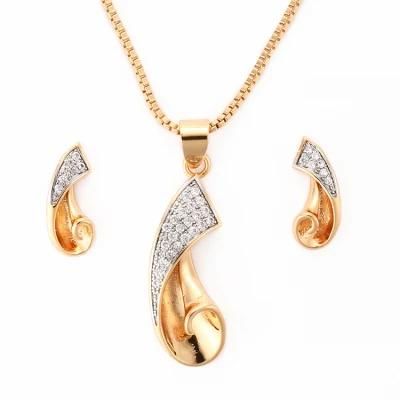 Fashion Women Jewelry Accessories Silver 18K Gold Plated Alloy Chain Sets Pendant Necklace with CZ Crystal