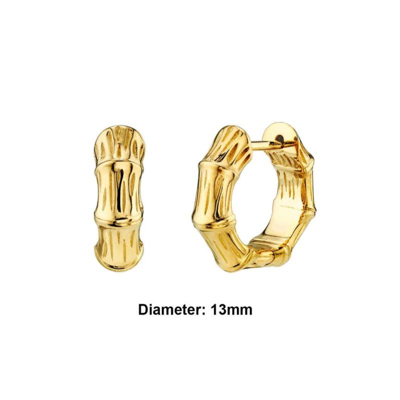 Custom Fashion Jewelry 18K Gold Plated Stainless Steel Sustainable Materials Chunky Bamboo Shape Lady Huggie Hoop Earrings