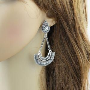 Antique Silver Color Geometric Fan-Shaped Drop Dangle Earrings
