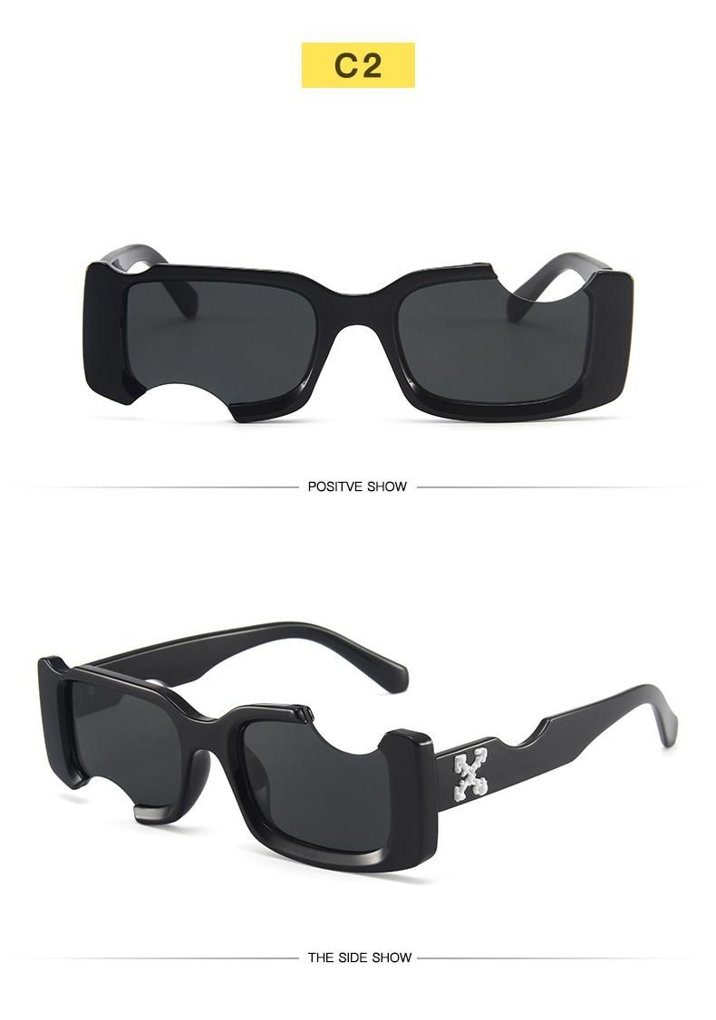 Personality Frame Sunglasses Female Notch Square Small Face Sunglasses Male Trend European and American Street Shooting Cross-Border Glasses