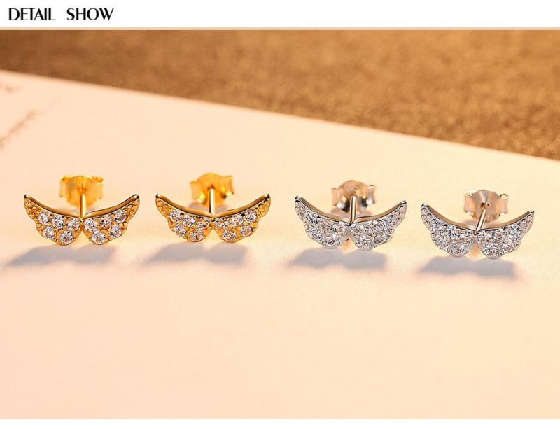 Wholesale S925 Silver Gold Plated Small Angel Wings Stud Earrings