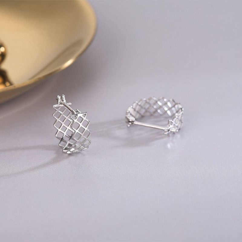 Real 925 Sterling Silver Earring Hollow Mesh Stud Earrings for Women Trendy Personality Party Jewelry Girls Gift