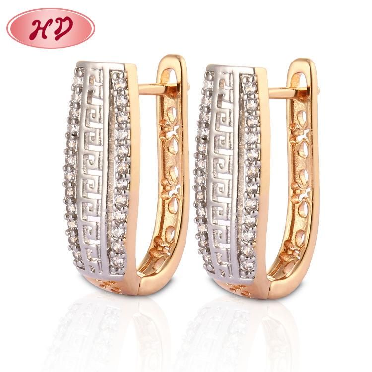 Fashion Women 18K Gold Silver Alloy Jewelry Hoop Stud Drop CZ Huggie Earrings with Crystal