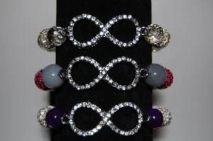 Infinity Bracelet Set, Semi Precious Stone Bead Bracelet, Crystal Infinity Charm Bracelet Set (Z0099)
