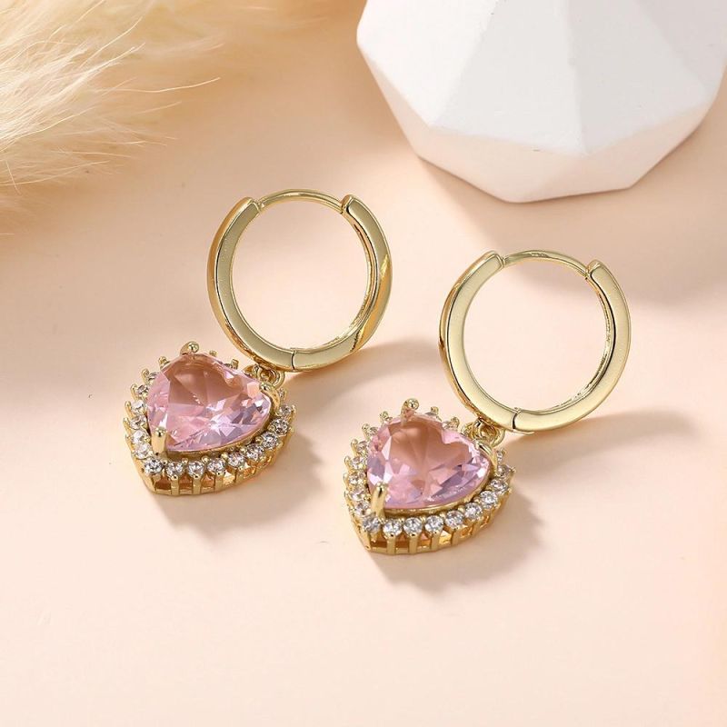 Ins Style Retro Love Light Luxury Color Zircon Heart-Shaped Earrings Female Jewelry