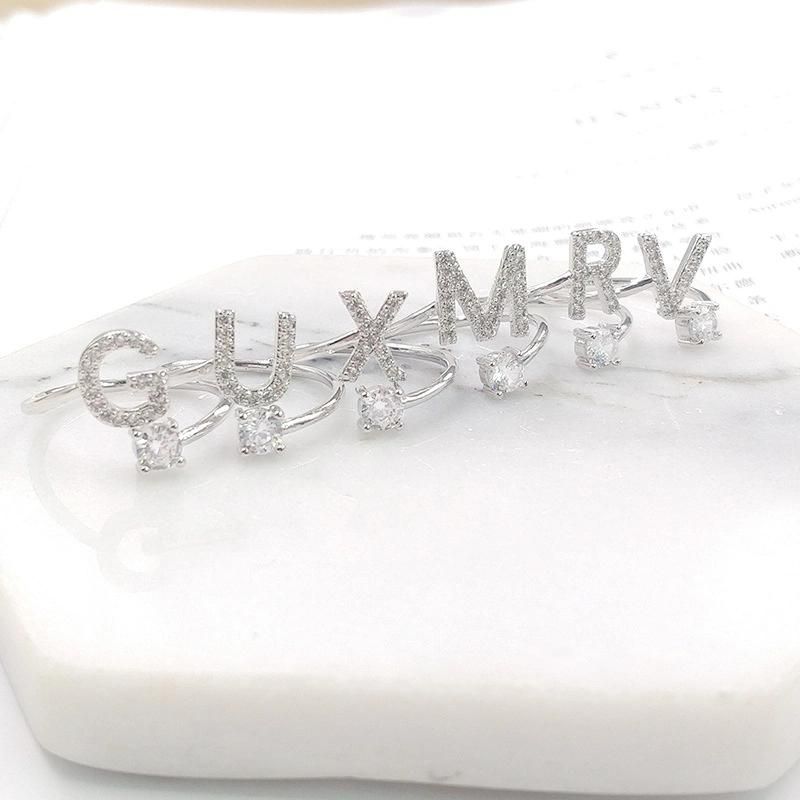 26 Letters with Diamond Ring Opening Adjustable Finger Ring