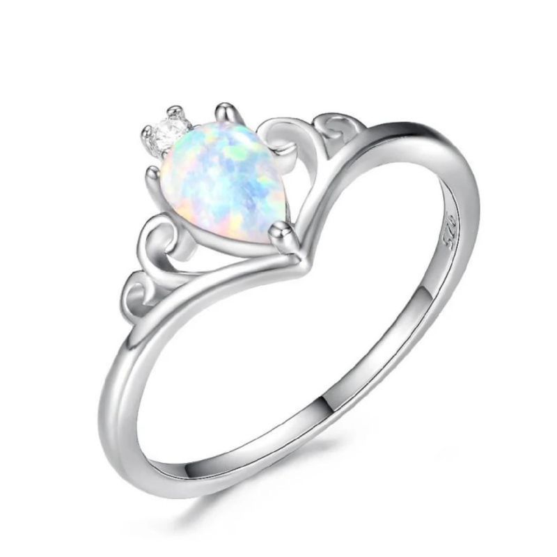 Wholesale Elegant Charming Opal Ring for Women Tarnish Resistant High Polish Minimalist Heart Silver Ring