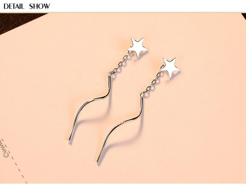 Stylish Long Geometric 925 Sterling Silver Earrings Ear Studs