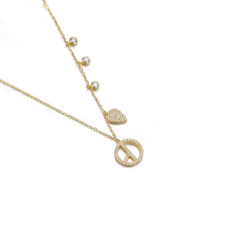 Wholesale Jewelry Personalized Hip Hop Zircon CZ Love and Peace 925 Sterling Silver Choker Chain Pendant Necklace