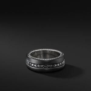 Minimalist Men&prime;s Black Titanium Steel Pave Crystal Diamond Ring