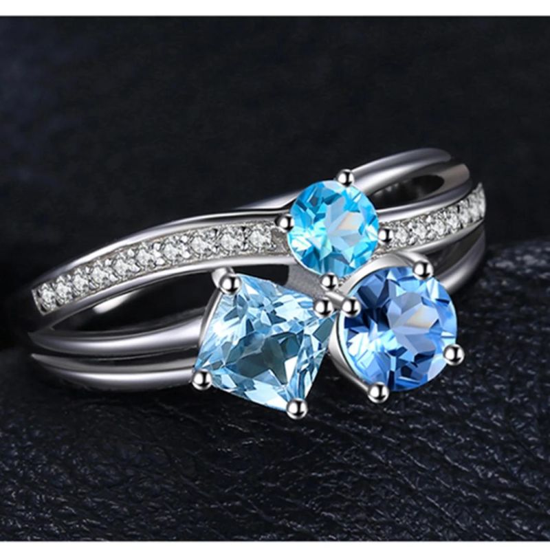 London Blue Topaz 3 Stones Ring 925 Sterling Silver Jewelry for Women Wholesale