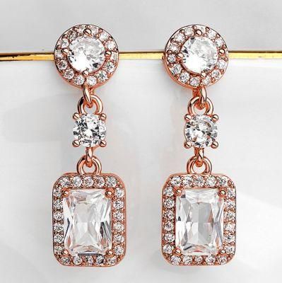 Rose Gold Square CZ Earring Jewelry, Bridesmaid CZ Earring Jewelry, Wedding Bridal Vintage CZ Earring