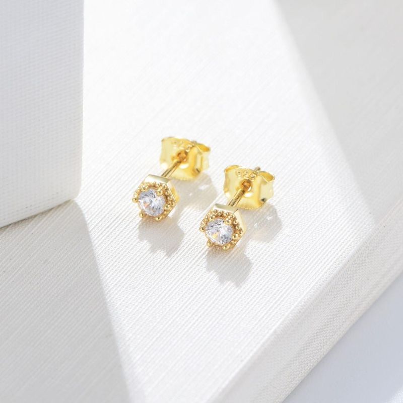 Fashion Solid 925 Sterling Silver Zirconia Jewelry Women Stud Earrings