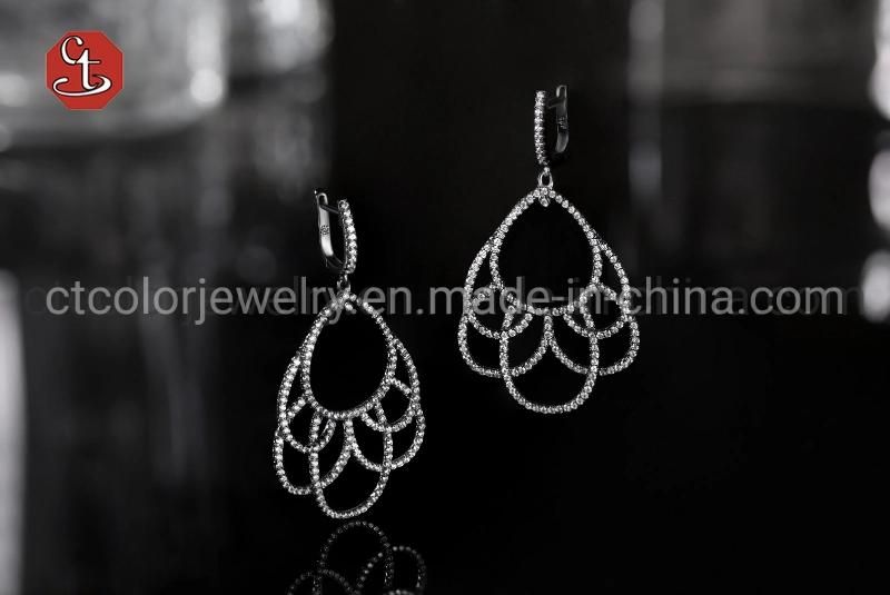 Hollow Out Silver Earring Fashion Drop Earring with AAA+ CZ