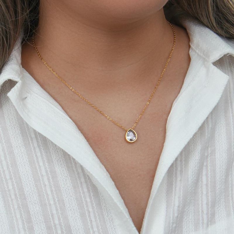 Factory Pendant Fashion Jewelry Fashion Zircon Pendant Jewelry Fashion Temperament Stainless Steel Water Drop Zircon Pendant Necklace