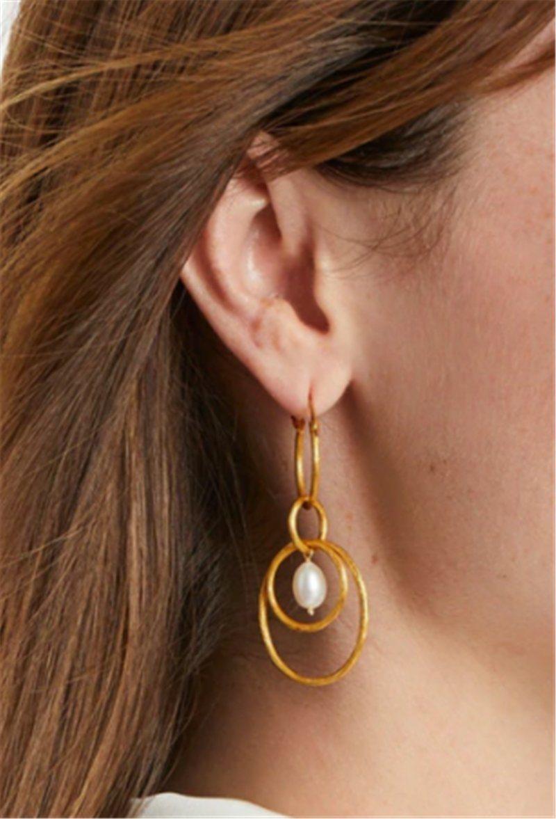 Three in One Design Hoop Pearl Drop Earring with Textured for Fashion Women and Girls Jewelry