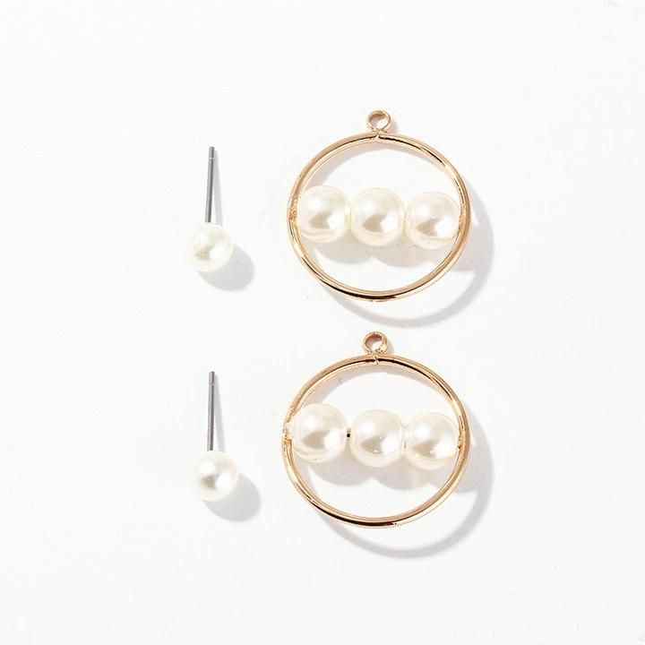 Fashion Women′s Pearl Earrings Round Alloy Gold Geometry Pearl Jewelry Stud Earrings