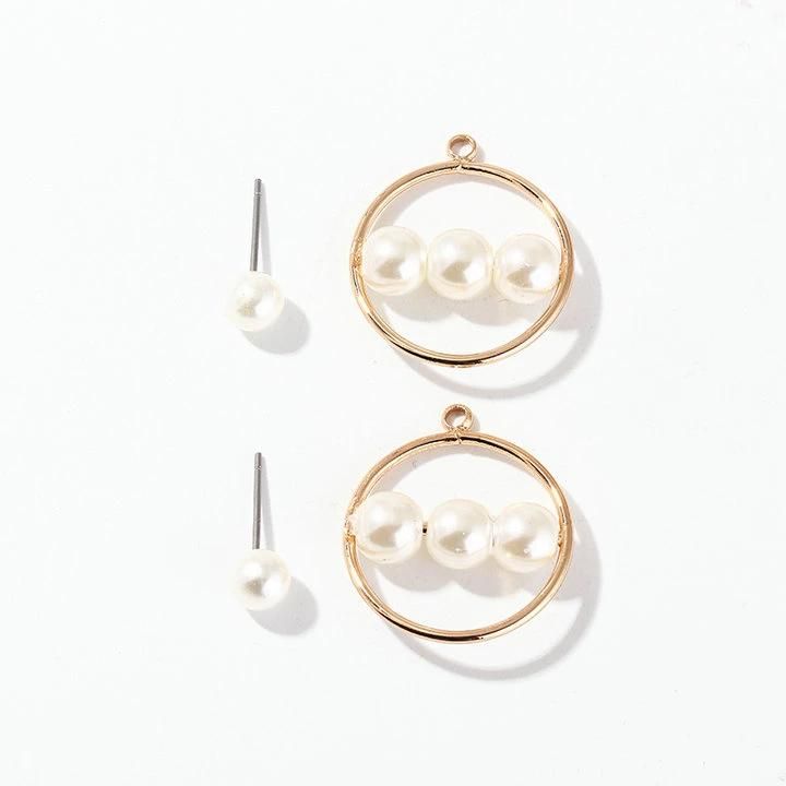 Fashion Women′s Pearl Earrings Round Alloy Gold Geometry Pearl Jewelry Stud Earrings