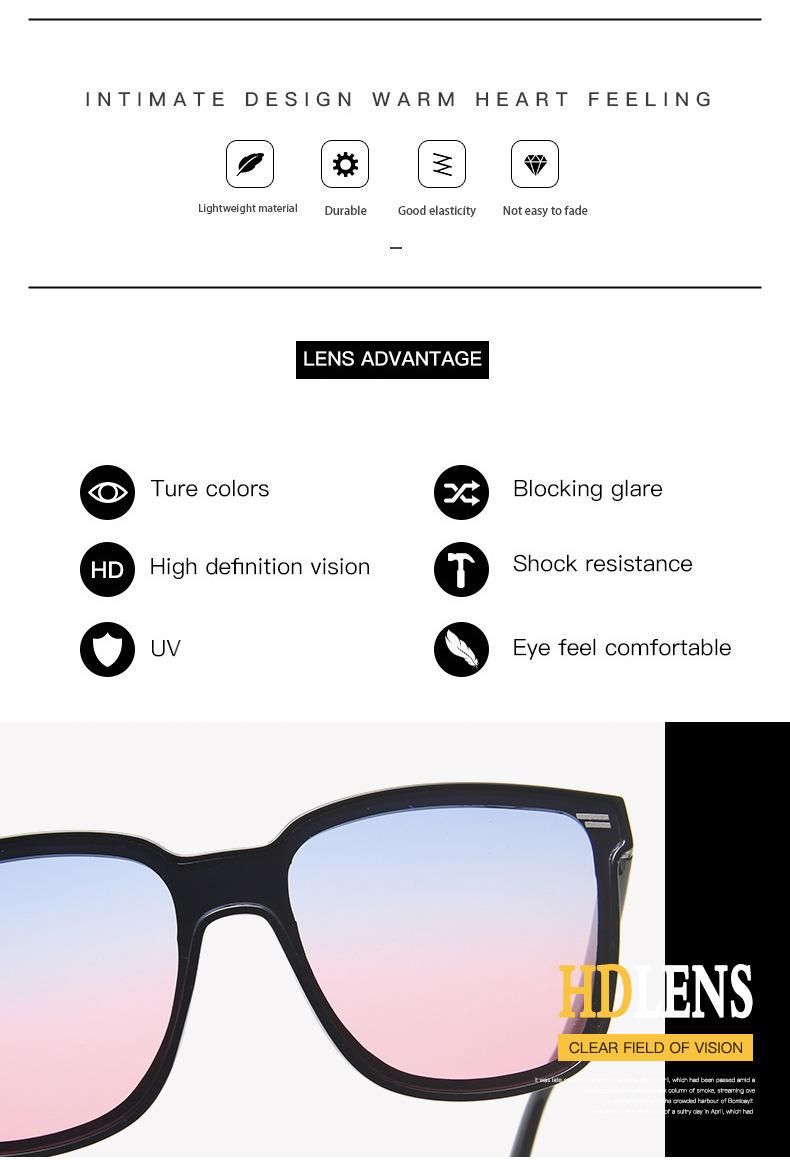 New Fashion Big Frame Sunglasses Gradient Color Beach Sunglasses