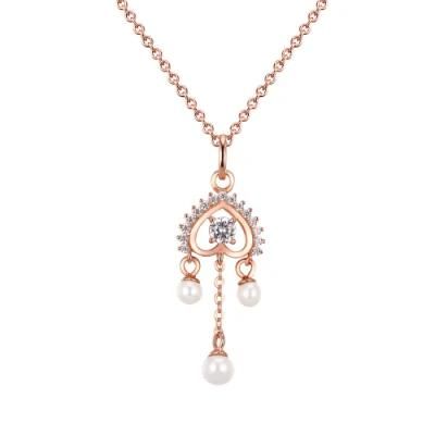 Grace Natural Freshwater Pearl Drop Pendant Heart Rose Gold Plated 925 Sterling Silver Women Necklace