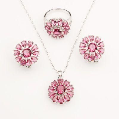 Trending Products Silver Wedding Brida Rose Sun Flower Earring Ring Necklace Jewelry Set for Women Wedding Party Gift