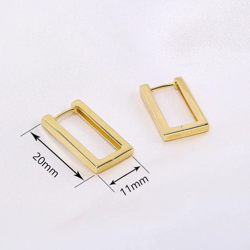 2022 New Design Trendy Jewellery Custom 18K Gold Plated Square 925 Sterling Silver Fashion Jewelry Rectangle Large Huggie Hoop Women Earrings