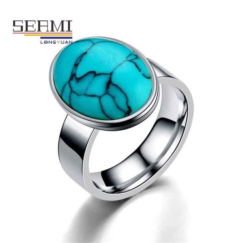 Gemstone Stainless Steel Turquoise Emerald Rings for Women Design