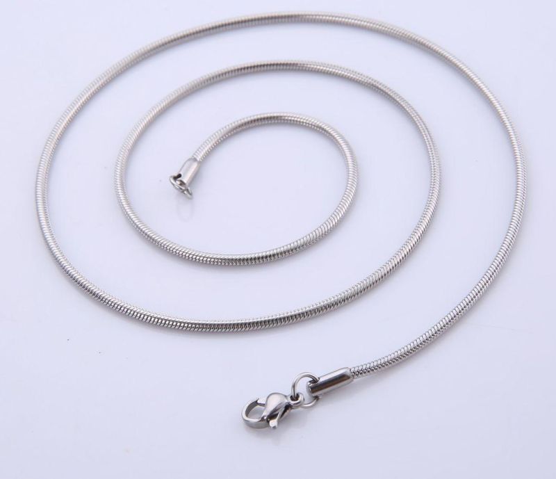 1mm, 2mm. 3mm Round Snake Necklace Chain Gold Silver Stainless Jewelry for Ladies