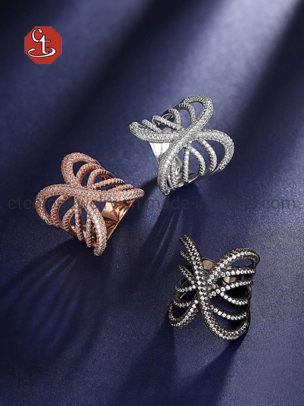 High-End Intertwine Silver Ring with Cubic Zircon Luxury Inlaid Rings for Women