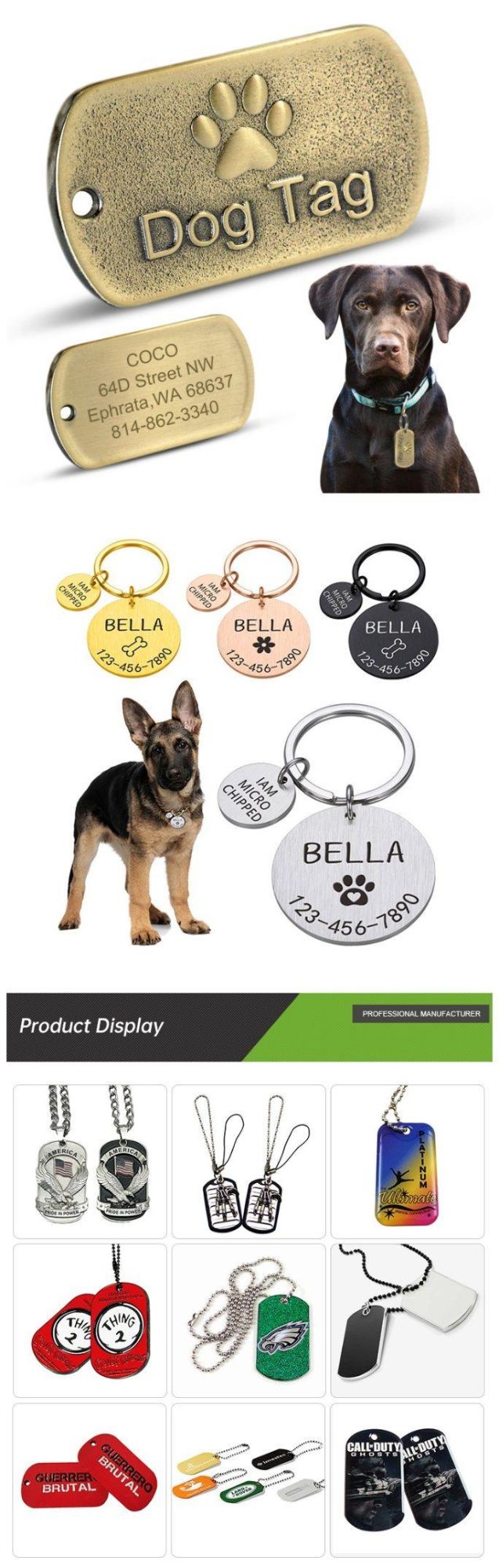 Factory Sale 3D Soft PVC Dog Tag Metal Xvideos Brass Custom Xvideo Ear GPS Paw Two Hole Polish Military Bronze