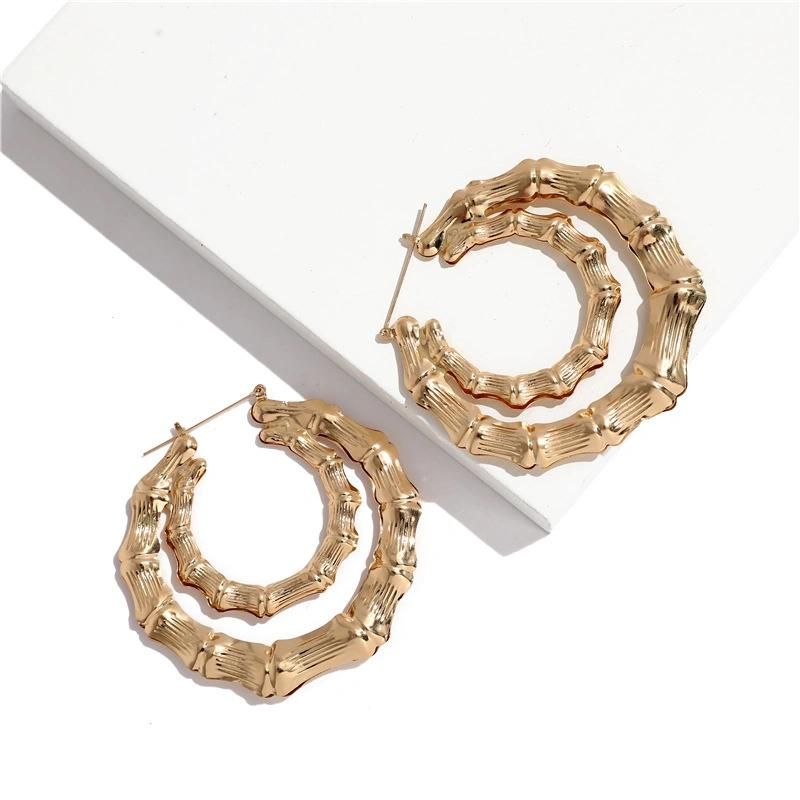 Large Hollow Casting Triangle Bamboo Hoop Earrings for Women Girls Costume Jewelry