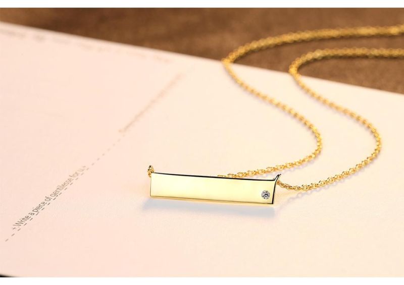 Simple Gold Strip Chain with Cubic Zircon Necklace