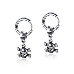 Punk Stainless Steel Skeleton Cross Drop Skull Earrings for Men