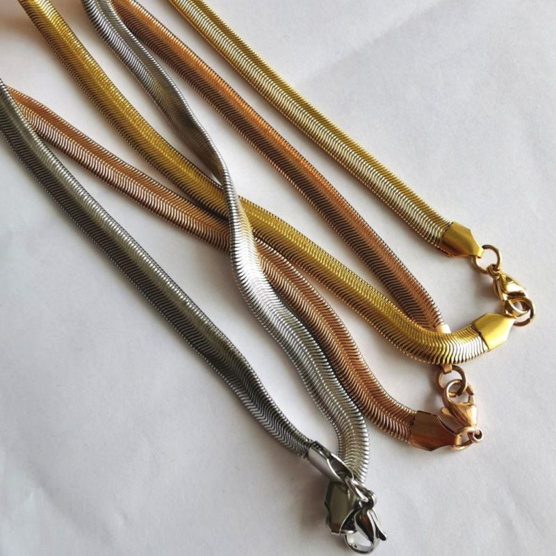 Fashion Jewelry 4mm -6mm Flat Snake Bone Chain Necklace Simple Choker Women Herringbone Chain Necklace