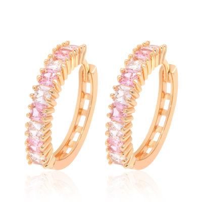Luxury Brass CZ Circle Gold Plated Square Stone Huggies Earring
