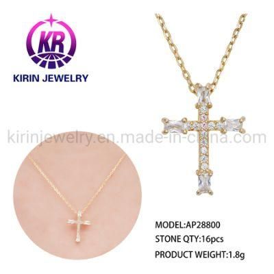 Collar Cross Charms for Jewelry Making Fashion Simple Cross Pendant Necklace for Women Baguette Zircon Diamond Cross Necklace