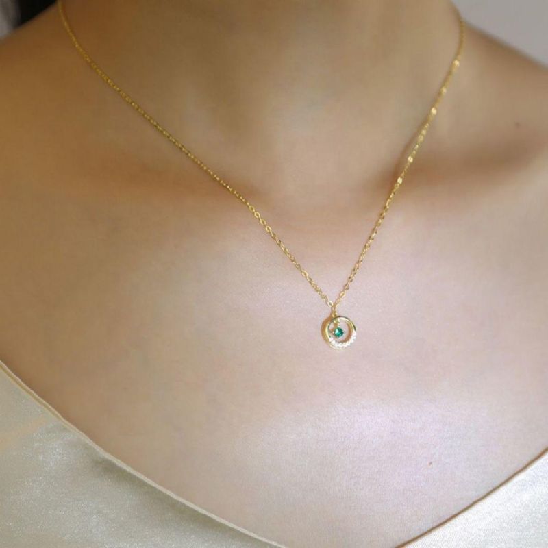925 Silver Jewelry Emerald Zircon Geometric Circle Pendant Clavicle Chain Necklace Women Classic Party
