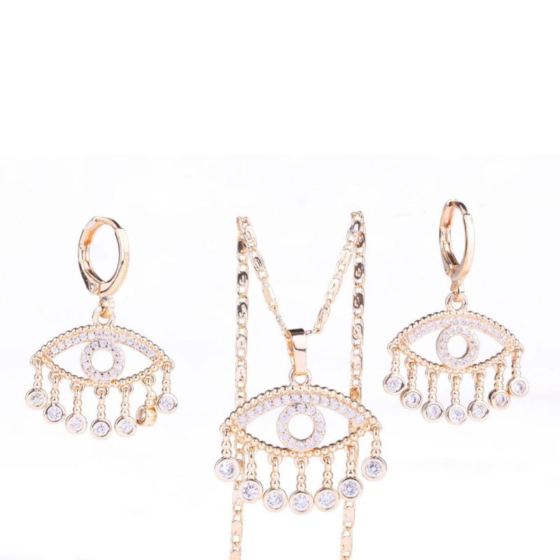 Hot Selling Copper Alloy Women Fashion CZ Crystal Pendant Necklace and Earring