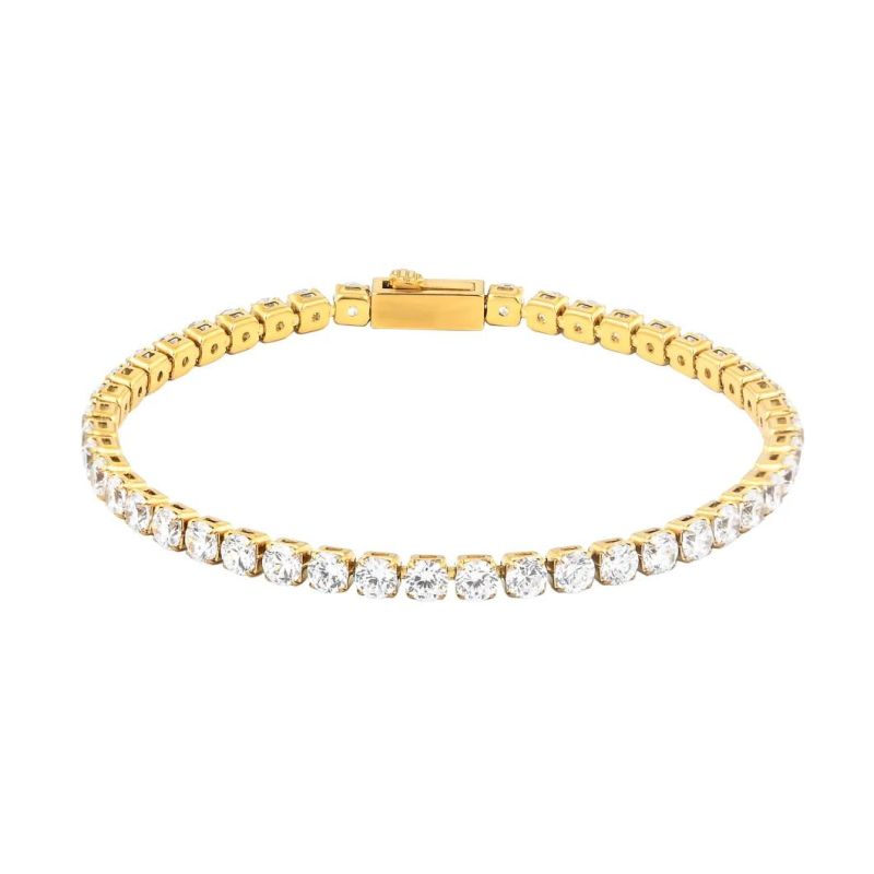 Fashion Jewelry Hot Sell Stainless Steel Gold Plated 7.5inch 3mm Box Clasp Cubic Zircon Tennis Bracelet