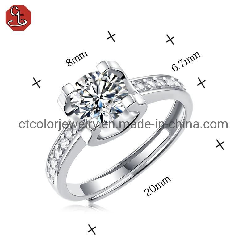 Trendy Jewelry 1ct Moissanite Diamond white cz silver ring Engagement Ring