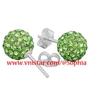 925 Sterling Silver Green Crystal Stud Earrings (VS078-3)