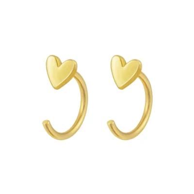 Customize Dainty 2022 New Fashion Jewelry 925 Sterling Silver 18K Gold Plated Little Heart Shaped Huggie Piercing Earrings
