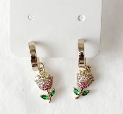 Fashion Jewelry Rose Drop Brass Cubic Hoop Earrings for Women