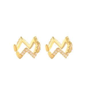 Wholesale 925 Sterling Silver Hip Hop Diamond Paved Wavy Ear Clip Non Piercing Ear Cuff for Women