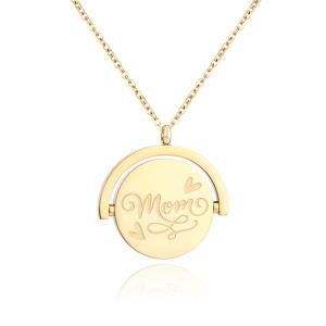 Fashion Mother&prime;s Day Stainless Steel Mom Charm Rotatable Pendant Necklace
