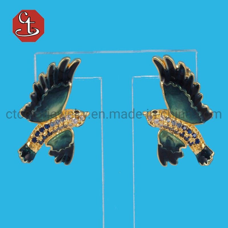 Women White Black Blue Colorful Enamel White CZ Bird Butterfly Horse Animal Earrings Fashion Jewelry